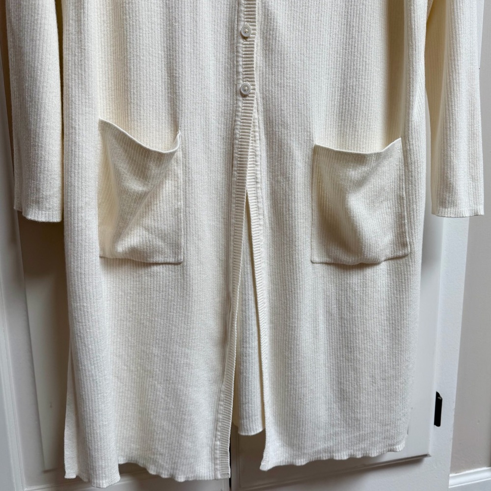 J. Jill Cotton & Silk Ivory Ribbed Cardigan Longline Size Medium Petite - Picture 4 of 10